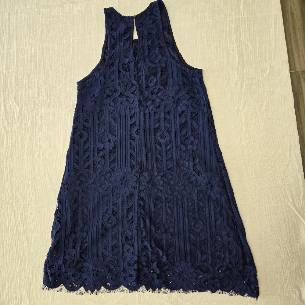 Speechless Navy Blue Lace Shift Mini Dress Sleeveless Women Size M Crew Neck